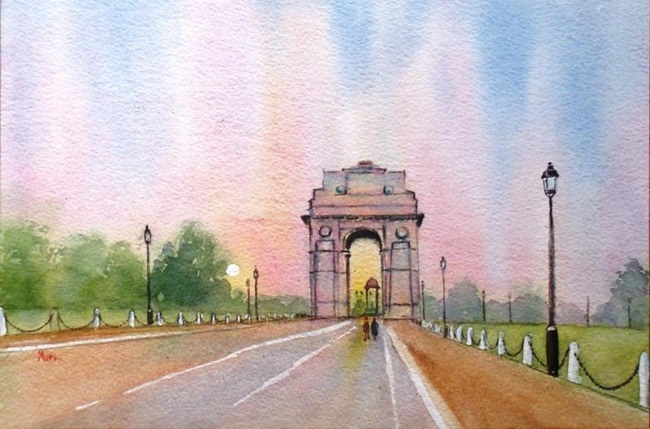 India gate on tricolor background. Illustration of india gate on abstract  flag tricolor background. | CanStock