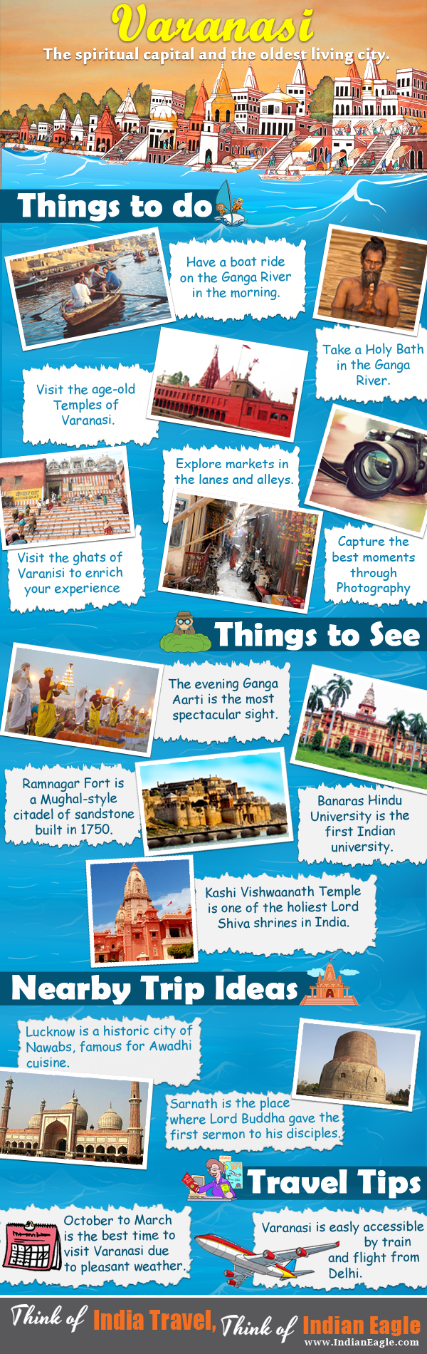 Varanasi travel guide, india travel infographics, Indian Eagle travel